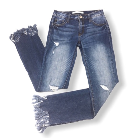 KanCan Denim - KanCan FRAYED HEM STRAIGHT LEG SKINNY JEAN